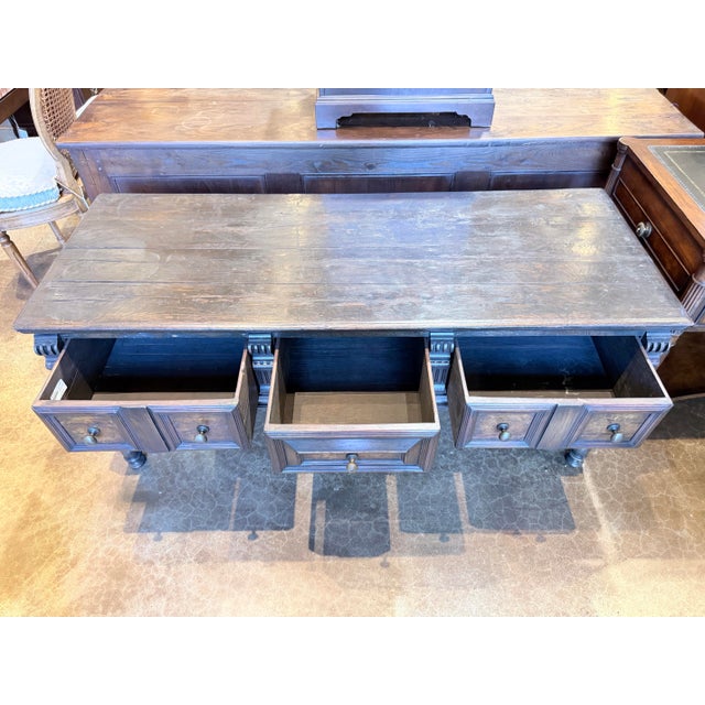 Black Antique Jacobean Revival Carved Oak Three-Drawer Server For Sale - Image 8 of 12