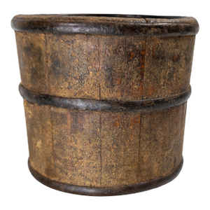 19th Century Primitive Rustic Small Wood and Iron Bucket With Great Surface