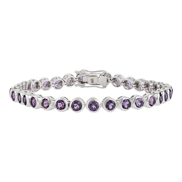 Handmade Round Cut Amethyst Gemstone Tennis Bracelet for Women For Sale