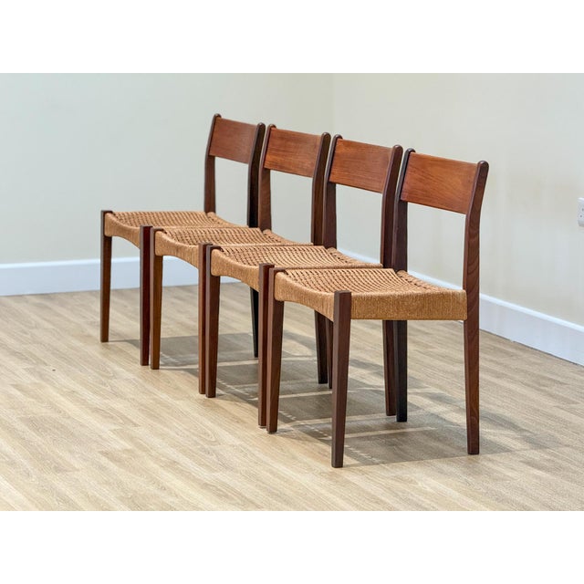 Danish Chairs in Teak and Paper Cord attributed to Poul Volther, 1960s, Set of 4 For Sale - Image 6 of 14