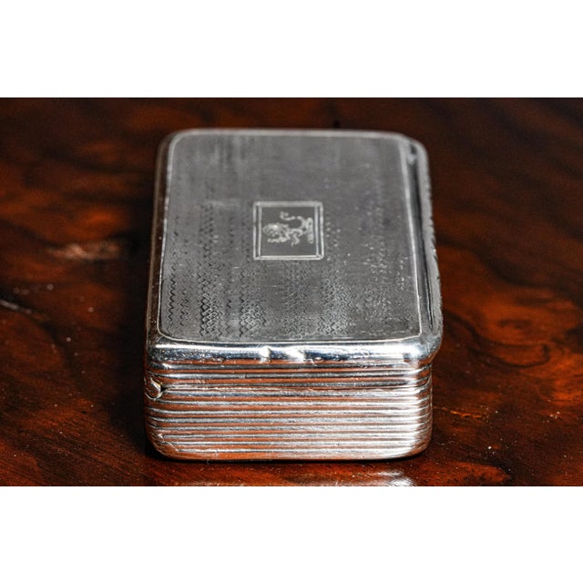 Neat English Antique Sterling Silver Table Snuff Box Lion Armorial Coat of Arms Crest Tobacciana For Sale - Image 13 of 14