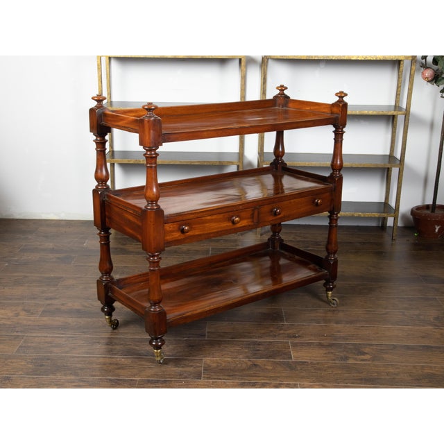 English 1820s Mahogany Trolley on Casters with Open Shelves and Two Drawers For Sale - Image 9 of 12