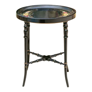 Early 20th Century Oval Ebonzied Polychrome Tray-Top Side Table