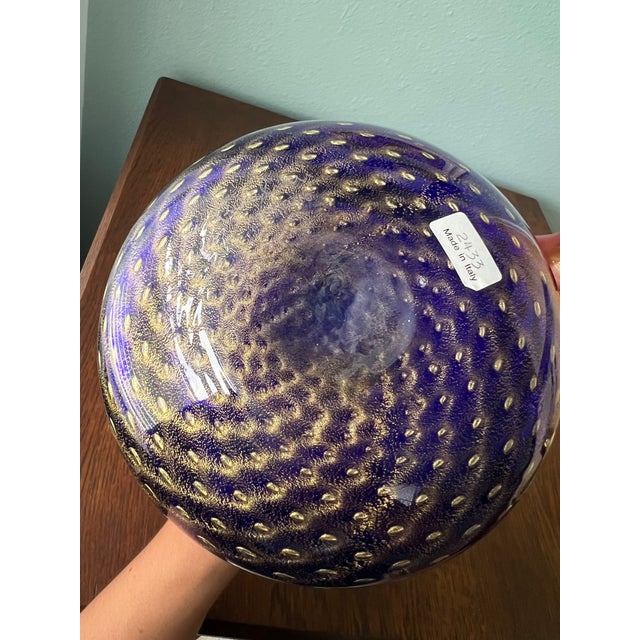 Signed Barbini Murano Glass Bullicante Vase Gold Fleck Blue 7" MINT Vase is in mint condition with no scratches or marks,...