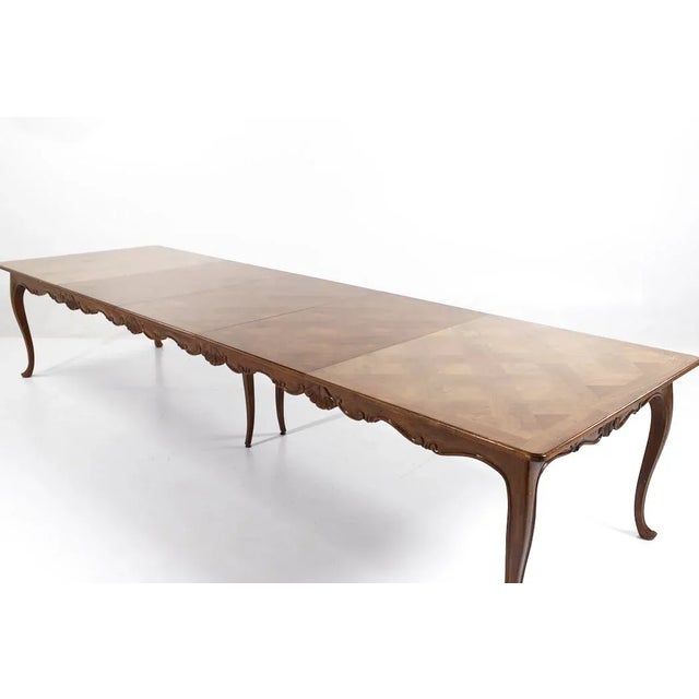 Baker Furniture Collectors Edition Oak Parquet Expanding Dining Table With 3 Leaves For Sale - Image 10 of 11