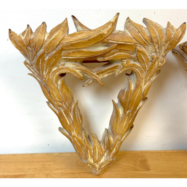 Modern Pair of Serge Roche–Style Palmette Wall Brackets / Shelves For Sale - Image 3 of 18