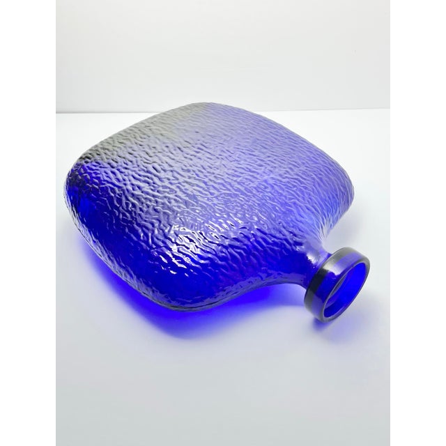 1980s 1980s Vintage Heavy Flask-Shaped Cobalt Blue Textured Vase Decanter Bottle For Sale - Image 5 of 6