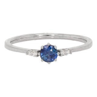 Aaa Ceylon Sapphire W Earth Mined Diamonds Ring in 14k Solid White Gold | Rd 4mm For Sale