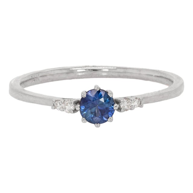 Aaa Ceylon Sapphire W Earth Mined Diamonds Ring in 14k Solid White Gold | Rd 4mm For Sale