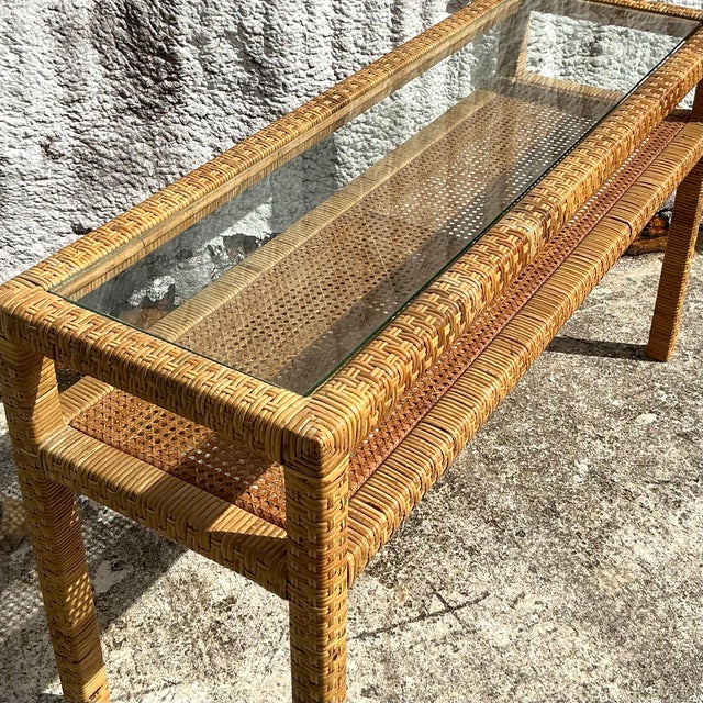Vintage Coastal Woven Rattan Console Table For Sale - Image 9 of 9