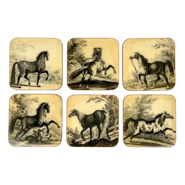 Lacquered Wood Horse Coasters, Italy, 1950s, Set of 6 For Sale