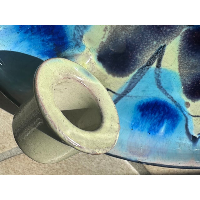 Ceramic Wall Plate Candleholder with Abstract Floral Decoration and Crackle Glaze by Jette Hellerøe, Denmark, 1970s For Sale - Image 9 of 15