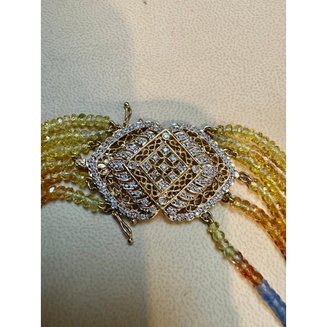 400 Ct , 6 Layer Natural Emerald Ruby & Sapphire Bead Necklace 18K Diamond Clasp For Sale - Image 4 of 18