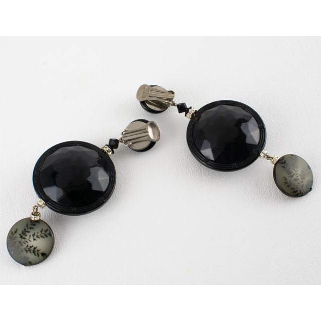 Angela Caputi Angela Caputi Black and Gray Floral Clip Earrings For Sale - Image 4 of 8