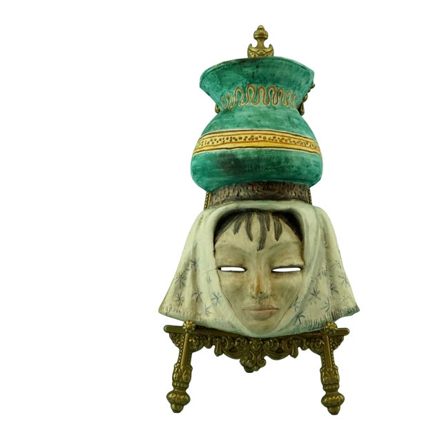 Art Deco Ceramic Wall Mask of Commoner with Vase by Merlone for Tanagra, Rome, Italy, 1940s For Sale