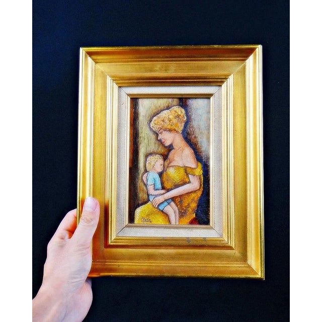Claude Voisin, Mother Breastfeeding Her Child, Oil on Panel, 1977, Framed For Sale - Image 9 of 12
