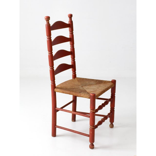 Vintage Red Ladder Back Rush Seat Chair For Sale - Image 12 of 18