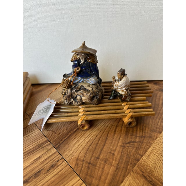 Asian 1970s Collection of Asian Ceramic Figures and Wooden Stands For Sale - Image 3 of 9