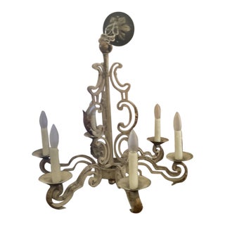 19th Century Tole French Six Arm Iron Chandelier For Sale