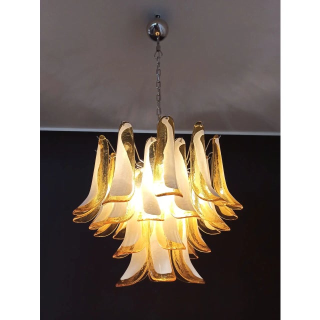Italian Murano Chandelier, Mazzega Style – 36 Lattimo Amber Glass Petals For Sale - Image 9 of 11