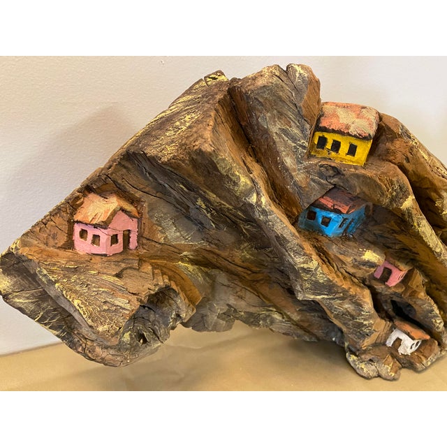 Brazilian 3d Carved Driftwood Mountainside Scene Approx overall size 28 x 12 x 6" and ready to hang!