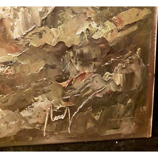 Italian Artist, Mountain Hut with Pala Group Panorama, 1970s, Large Oil on Canvas, Framed For Sale - Image 4 of 8