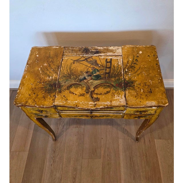 18th C. Italian Chinoiserie Venetian Louis XV Period Antique Polychrome Painted Dressing Table Console For Sale - Image 4 of 18
