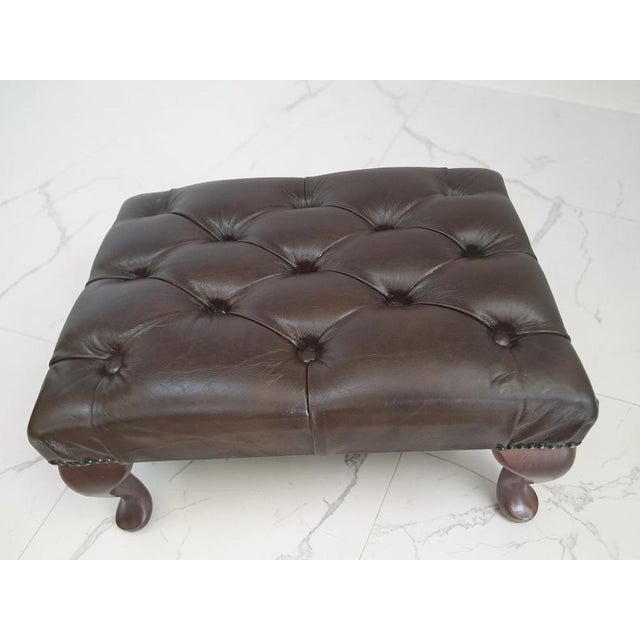 Wood Vintage Brown Buttoned Leather Chesterfield Ottoman, 1980s For Sale - Image 7 of 12