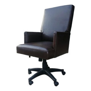 Thomasville Furniture Workstyles Brown Leather Adjustable Swivel Desk Chair For Sale