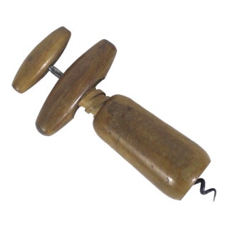 Vintage French Wood Corkscrew, Wine Opener, Bar Tool, Screw Pull, Wine Key, Bar Cart Styling, Gift for Him Her Wine Lover, Tire Bouchon For Sale