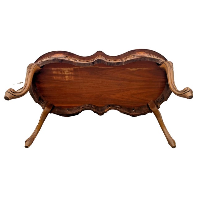 Vintage Oval Shaped Coffee Table Italian Marquetry Floral Inlay Parquetry For Sale - Image 12 of 12
