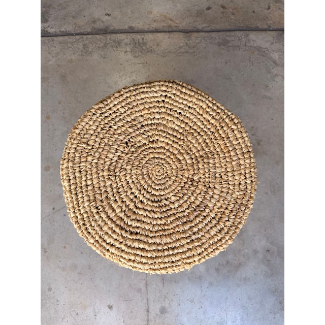 Contemporary Jeffan International Raffia and Teak Stool For Sale - Image 3 of 4