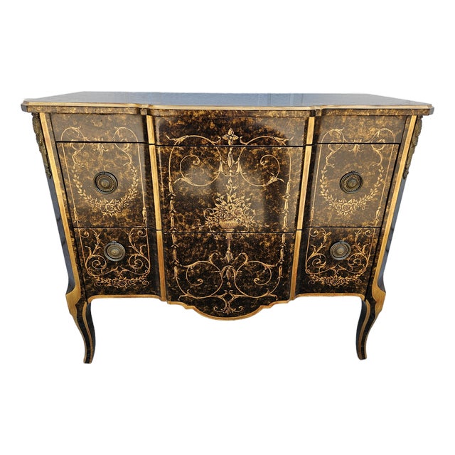 Widdicomb Black Lacquered and Gilt Venetian Chest Commode For Sale