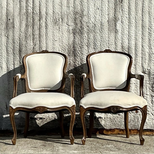 Vintage Regency Carved Fauteuil Chairs - a Pair For Sale - Image 4 of 6