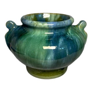 Antique Arts & Crafts Blue & Green Onyx Drip Glaze McCoy Pottery Planter Vase For Sale