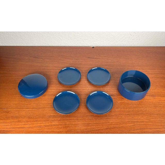 Plastic Mid-Century Modern German Blue Space Age Coasters with Box, 1960s, Set of 5 For Sale - Image 7 of 13