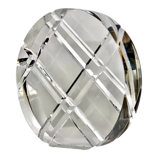 1980s Signed Lucite Geometric Round Sculpture by Walter Prosper For Sale
