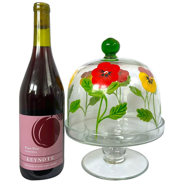 2020s Signed and Hand-Painted Glass Cake or Dessert Stand With Cloche Lid Decorated With Flowers and Bees For Sale - Image 5 of 8