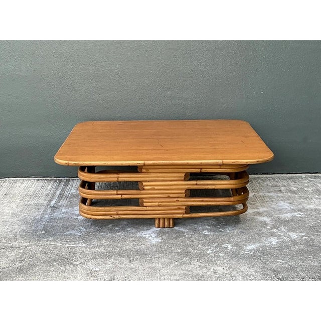 Mid-Century Modern Vintage Stacked Rattan Coffee Table After Paul Frankl For Sale - Image 3 of 12