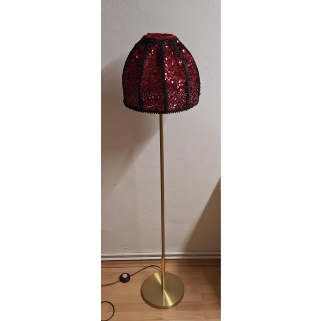Vintage Floor Lamp with Brass Base and Sequin Shade from Lamplove, 1980s For Sale - Image 4 of 10