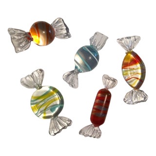 Hand Blown Vintage Glass Candy- 5 Pieces For Sale