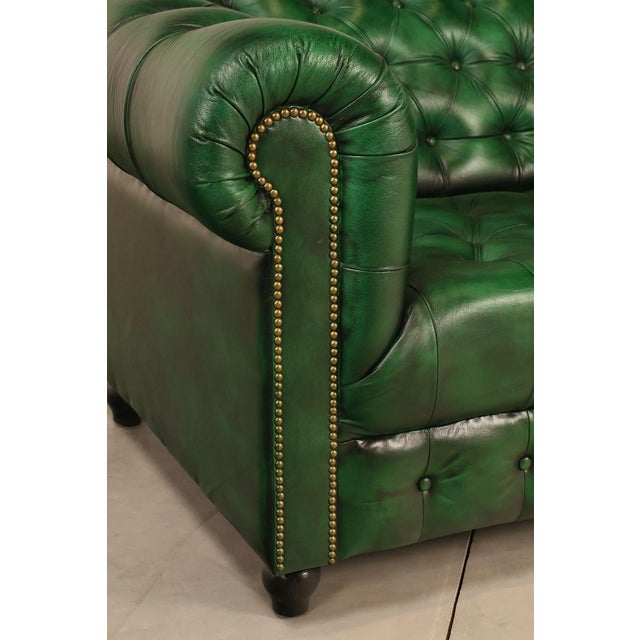 Chesterfield Style Green Leather Sofa For Sale - Image 10 of 16