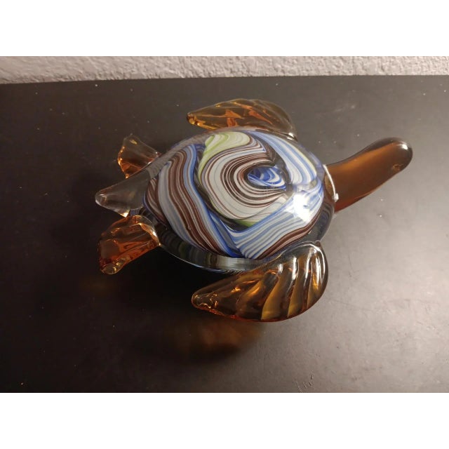 Italian Vintage White Cristal Murano Italy Tortoise Art Glass Sculpture For Sale - Image 3 of 7