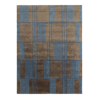 Rug & Kilim’s Mid-Century French Deco Style Rug in Brown & Blue For Sale