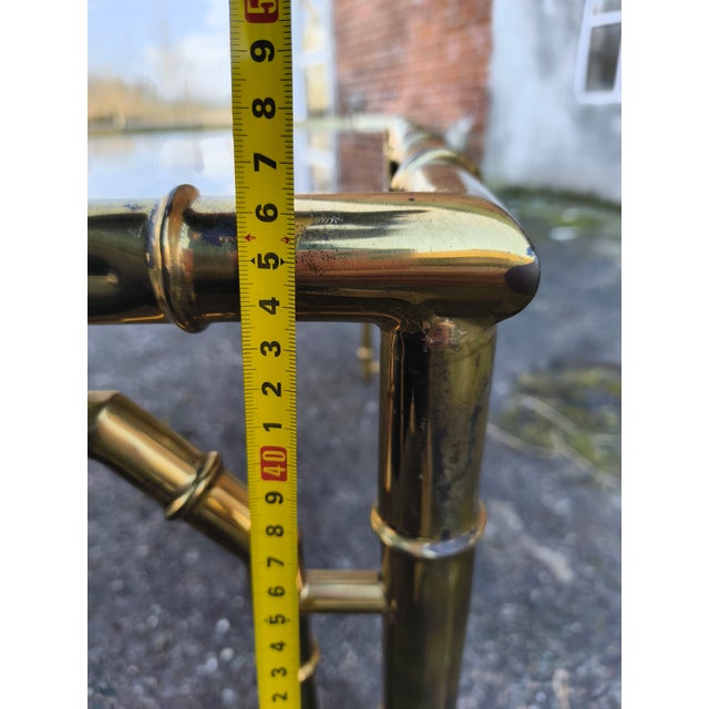 Gold Square Brass Coffee Table with Bamboo Look and Smoked Glass Top, 1970s For Sale - Image 8 of 9