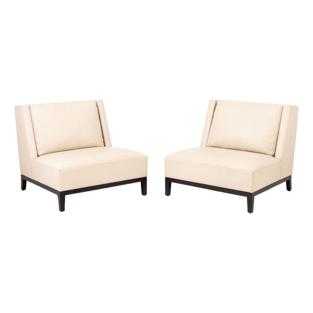 Christian Liaigre X Holly Hunt Leather Chairs, Pr. For Sale