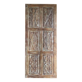 Antique Hand-Carved Wooden Door, Reclaimed Farmhouse Barn Door 84x36 For Sale