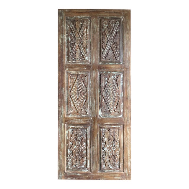 Antique Hand-Carved Wooden Door, Reclaimed Farmhouse Barn Door 84x36 For Sale