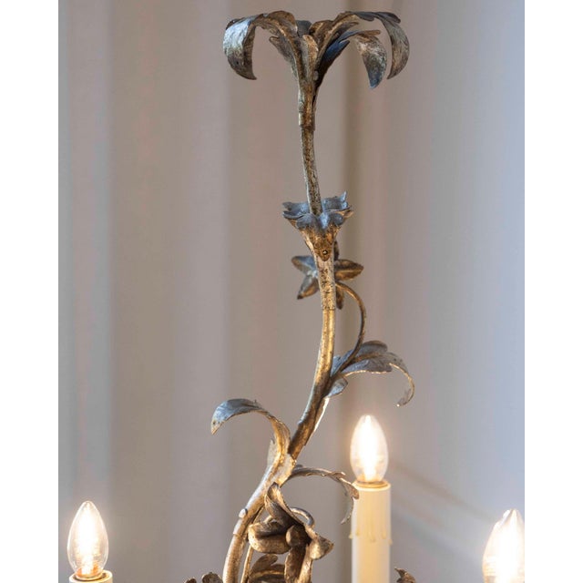 Silver Pair Of Italian Candelabra 20th Century Silver-leaf Wrought Iron Foliate Lamps For Sale - Image 8 of 15