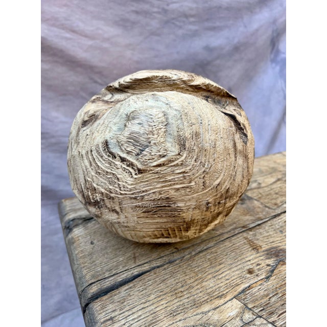 Mid 20th Century Organic Modern Hand-Carved Wood Folk Art Ball Sphere For Sale - Image 5 of 9